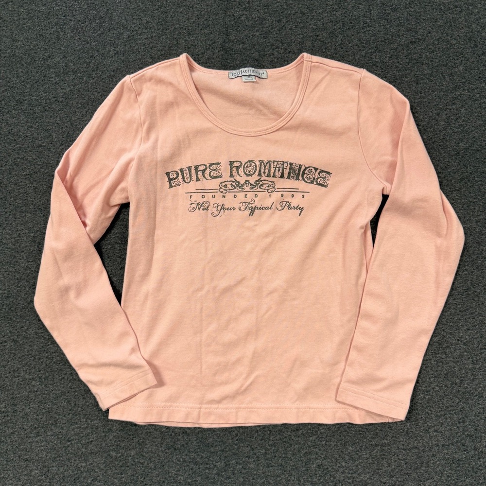 Y2K Baby Tee Womens Medium Pink Good Long Sleeve Scoop Neck Grunge